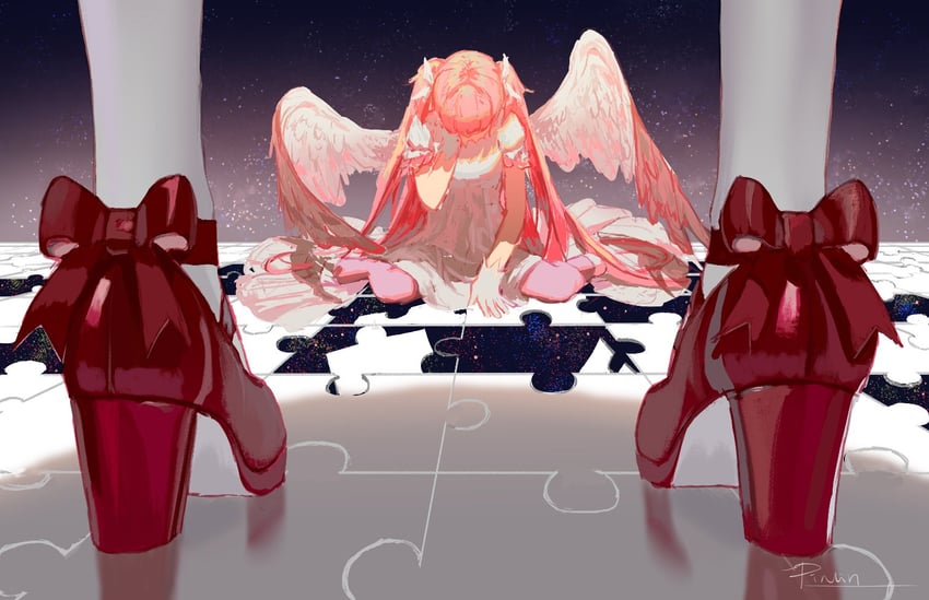 kaname madoka and ultimate madoka (mahou shoujo madoka magica) drawn by pinlin
