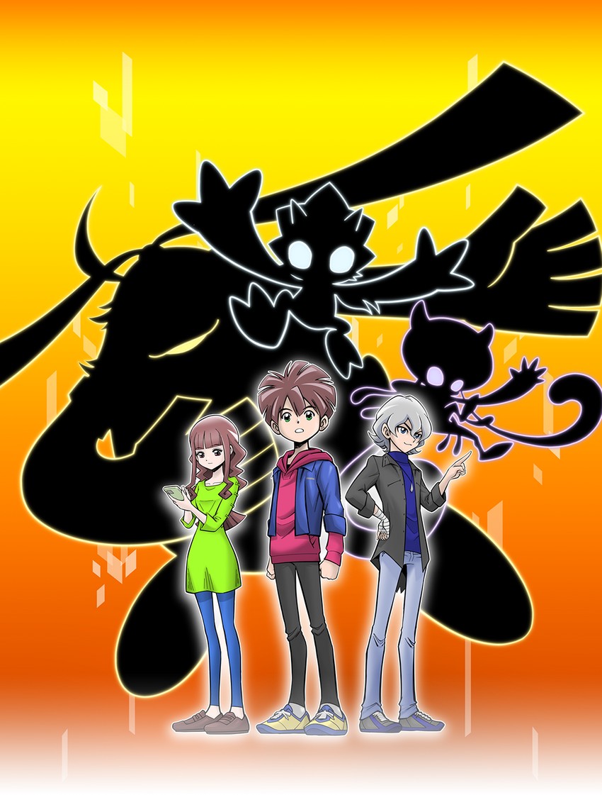 jellymon, gammamon, higashimitarai kiyoshiro, tsukiyono ruli, amanokawa hiro, and 1 more (digimon and 1 more) drawn by yabuno_ten'ya