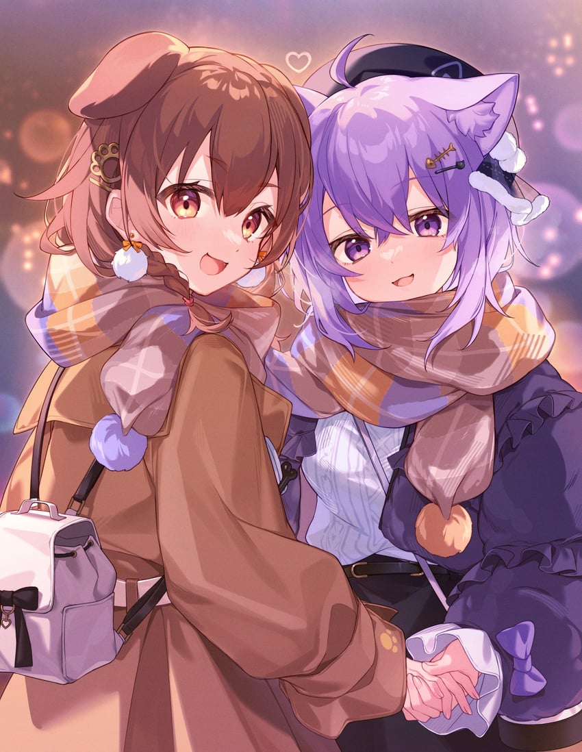nekomata okayu and inugami korone (hololive) drawn by pisuke_wan