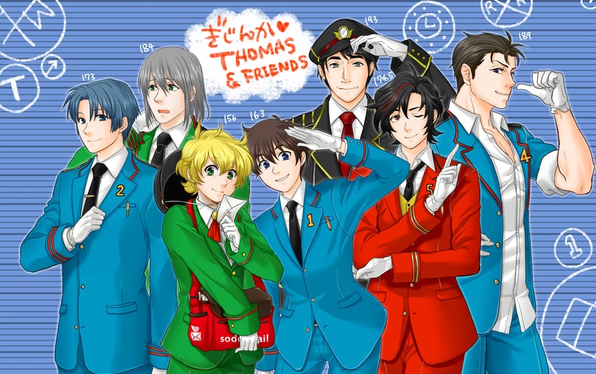 thomas the tank engine, henry the green engine, edward the blue engine, james the red engine, percy the small engine, and 2 more (thomas the tank engine) drawn by makina0127