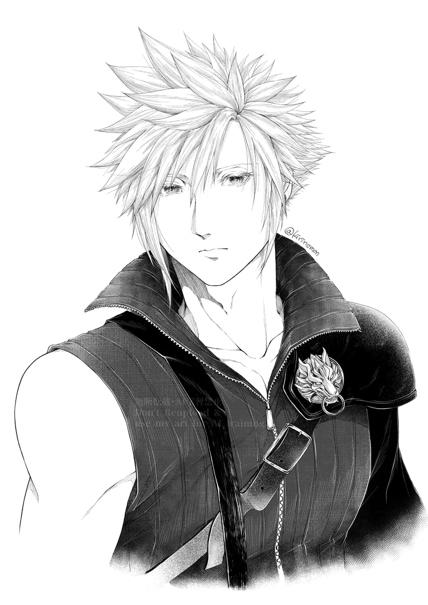 cloud strife and fenrir (final fantasy and 2 more) drawn by kirinomon