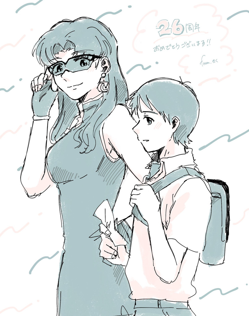 ikari shinji and katsuragi misato (neon genesis evangelion) drawn by yanon3721