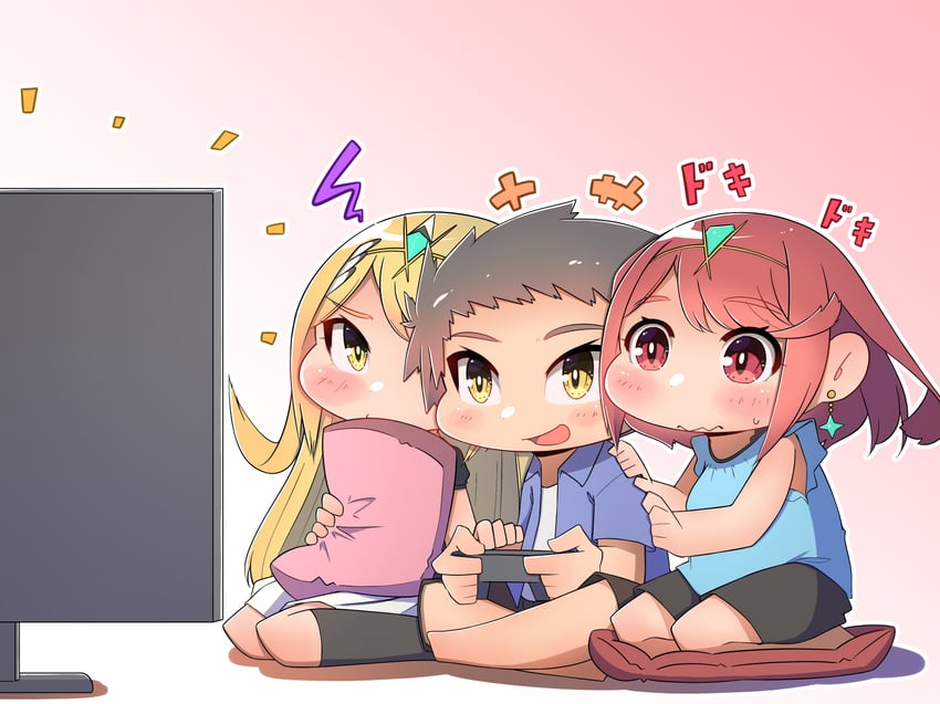 pyra, mythra, and rex (xenoblade chronicles and 2 more) drawn by osora_(judithandlilith)