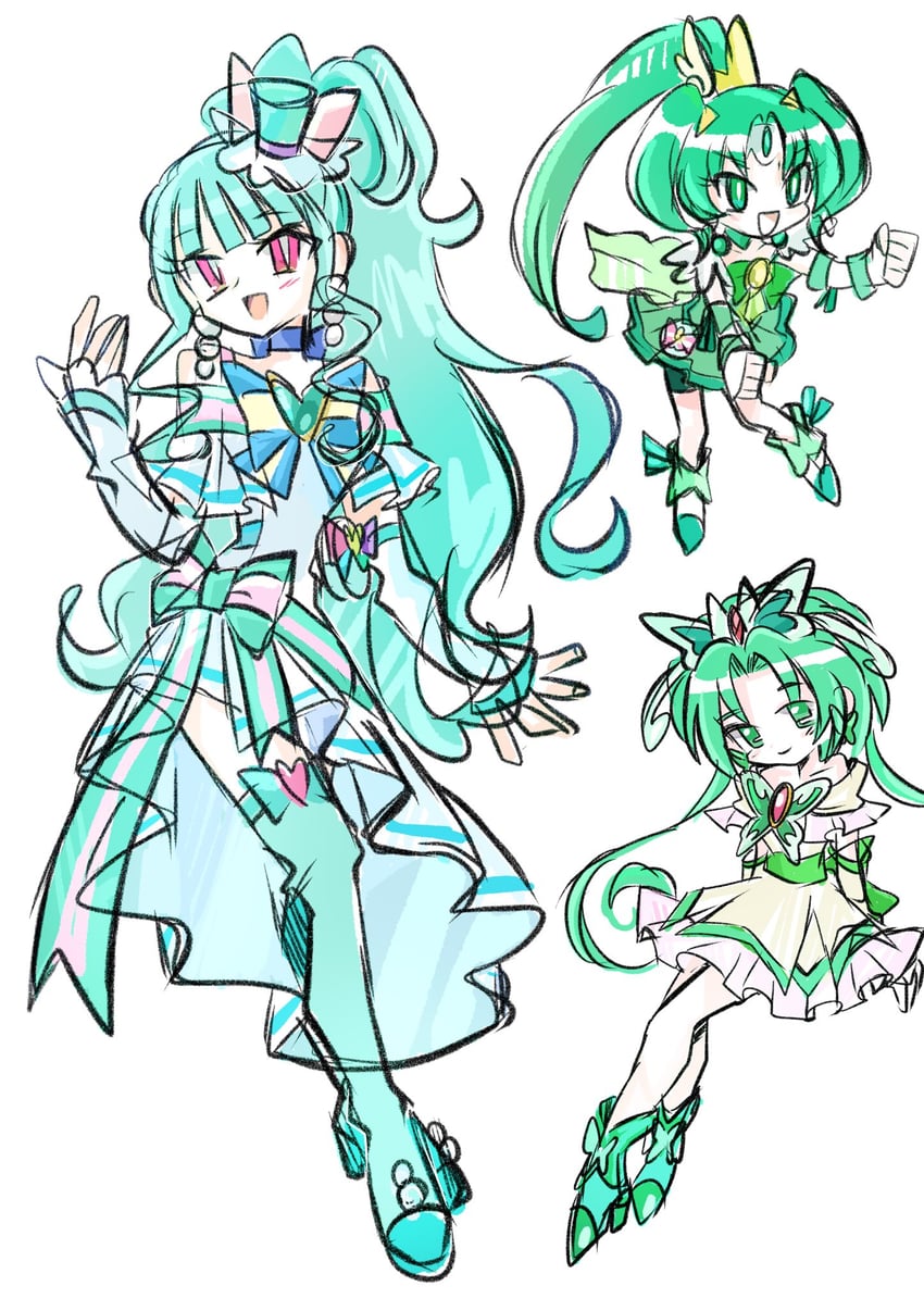 midorikawa nao, cure march, nekoyashiki mayu, akimoto komachi, cure mint, and 1 more (precure and 3 more) drawn by rakugaki_shitagari-ya