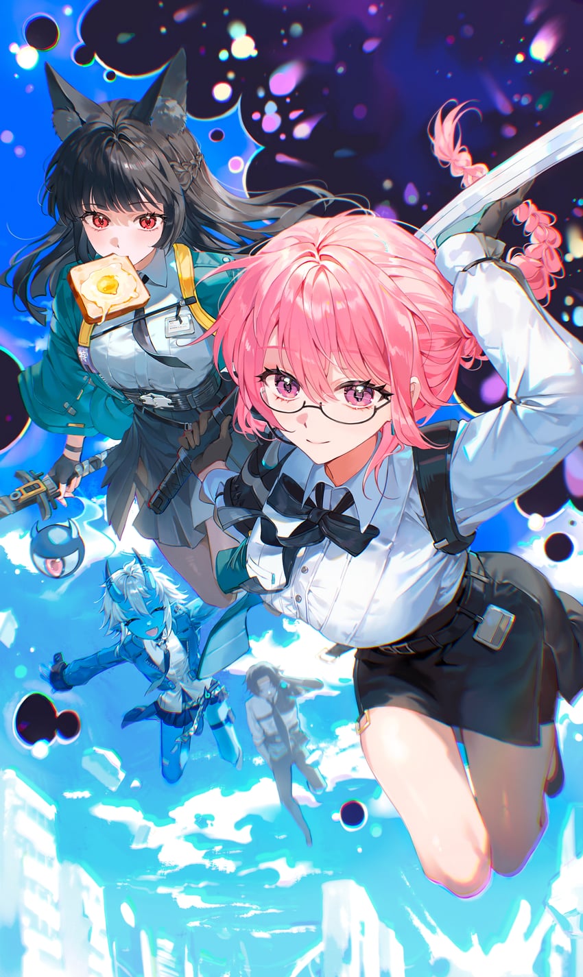 hoshimi miyabi, tsukishiro yanagi, soukaku, and asaba harumasa (zenless zone zero) drawn by pong_(pong_o0)