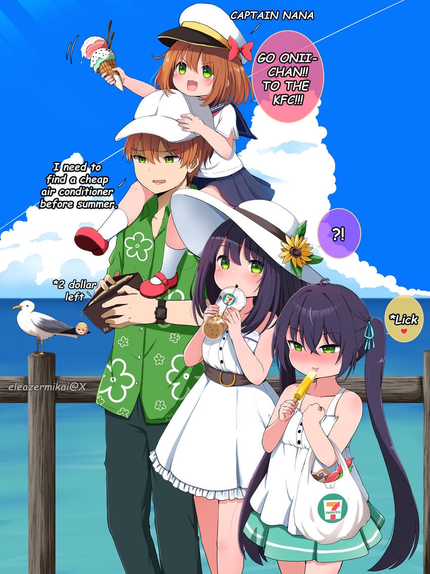 onii-chan, nana, kanna, and hana (original) drawn by eleazarmikai