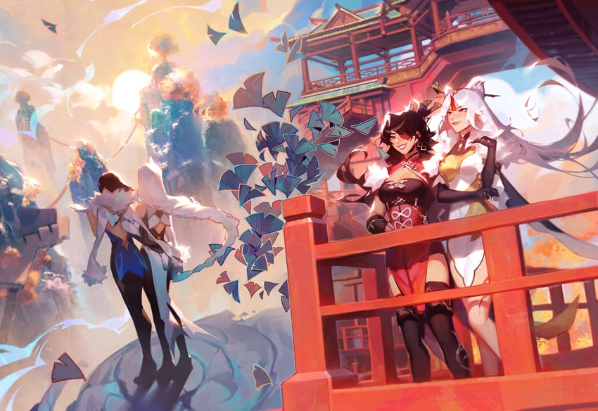 shenhe, yelan, ningguang, and beidou (genshin impact) drawn by elodeas