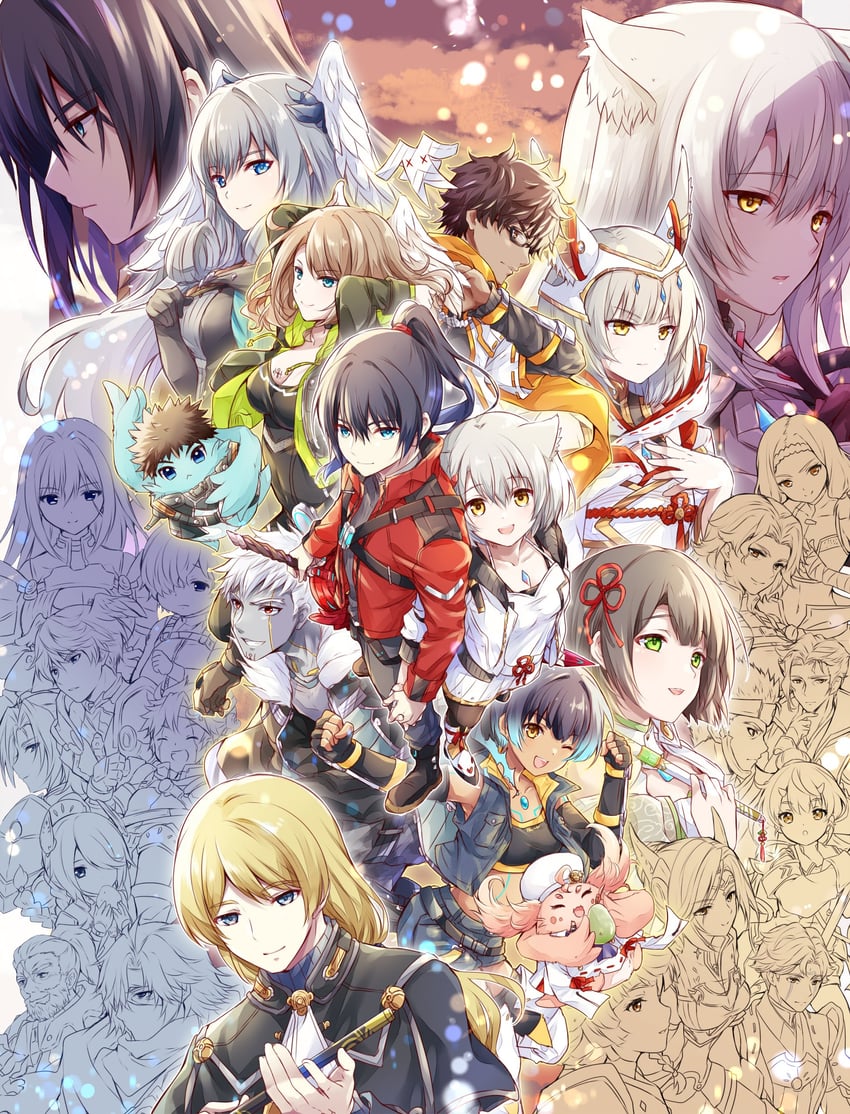 nia, mio, eunie, melia antiqua, sena, and 25 more (xenoblade chronicles and 1 more) drawn by ui_frara