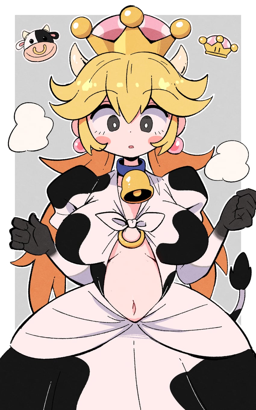 princess peach and moo moo (mario) drawn by kurachi_mizuki