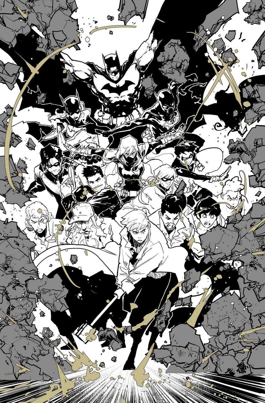 batman, robin, bruce wayne, dick grayson, batgirl, and 4 more (dc comics and 1 more) drawn by kjlbs