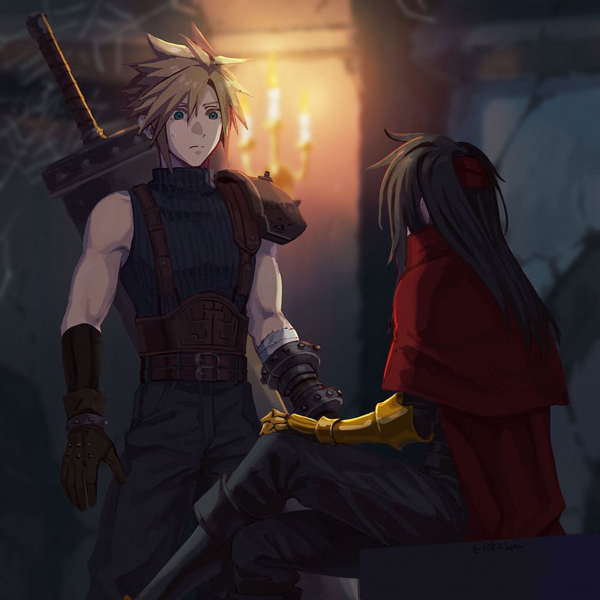 cloud strife and vincent valentine (final fantasy and 3 more) drawn by 1782seta