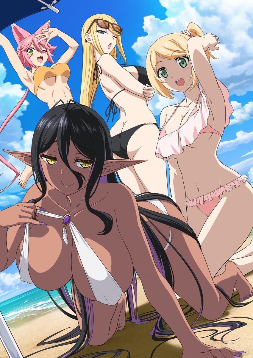 mariabelle, mochida sakura, mei, and cecile (chotto dake ai ga omoi dark elf ga isekai kara oikakete kita)
