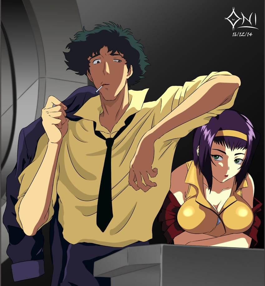 faye valentine and spike spiegel (cowboy bebop) drawn by oni-demone