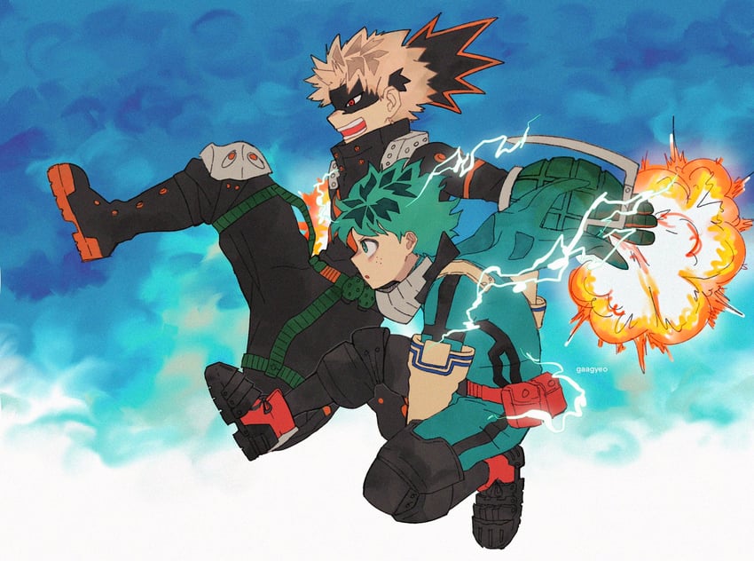 midoriya izuku and bakugou katsuki (boku no hero academia) drawn by gaagyeo