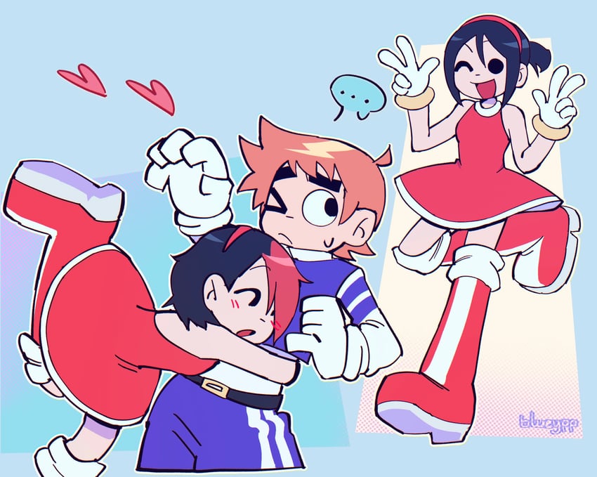 sonic the hedgehog, amy rose, scott pilgrim, and knives chau (sonic and 2 more) drawn by blue_pepe