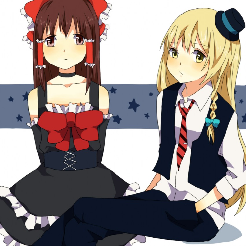 hakurei reimu and kirisame marisa (touhou) drawn by orange_(bibiko)