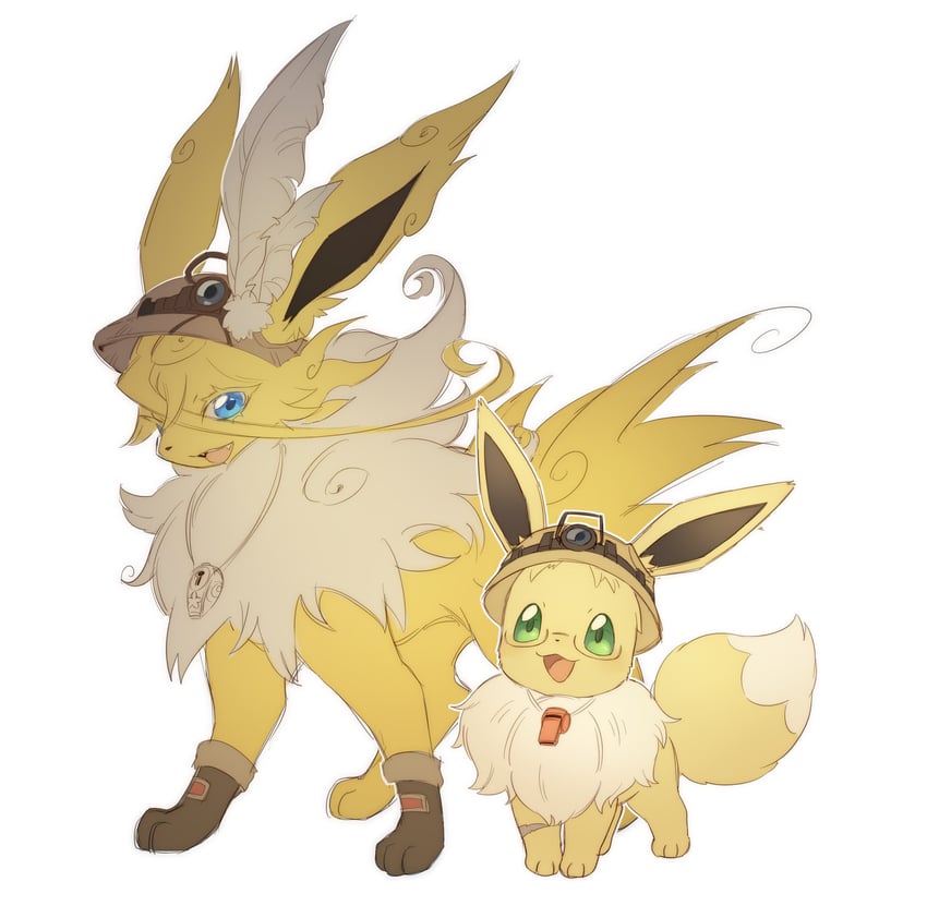 eevee, jolteon, riko, and lyza (pokemon and 1 more) drawn by colossustotem