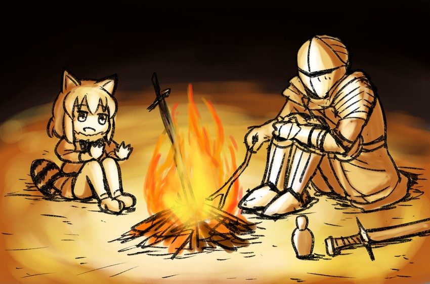 common raccoon and chosen undead (kemono friends and 3 more) drawn by tenten_(nicoseiga18696142)