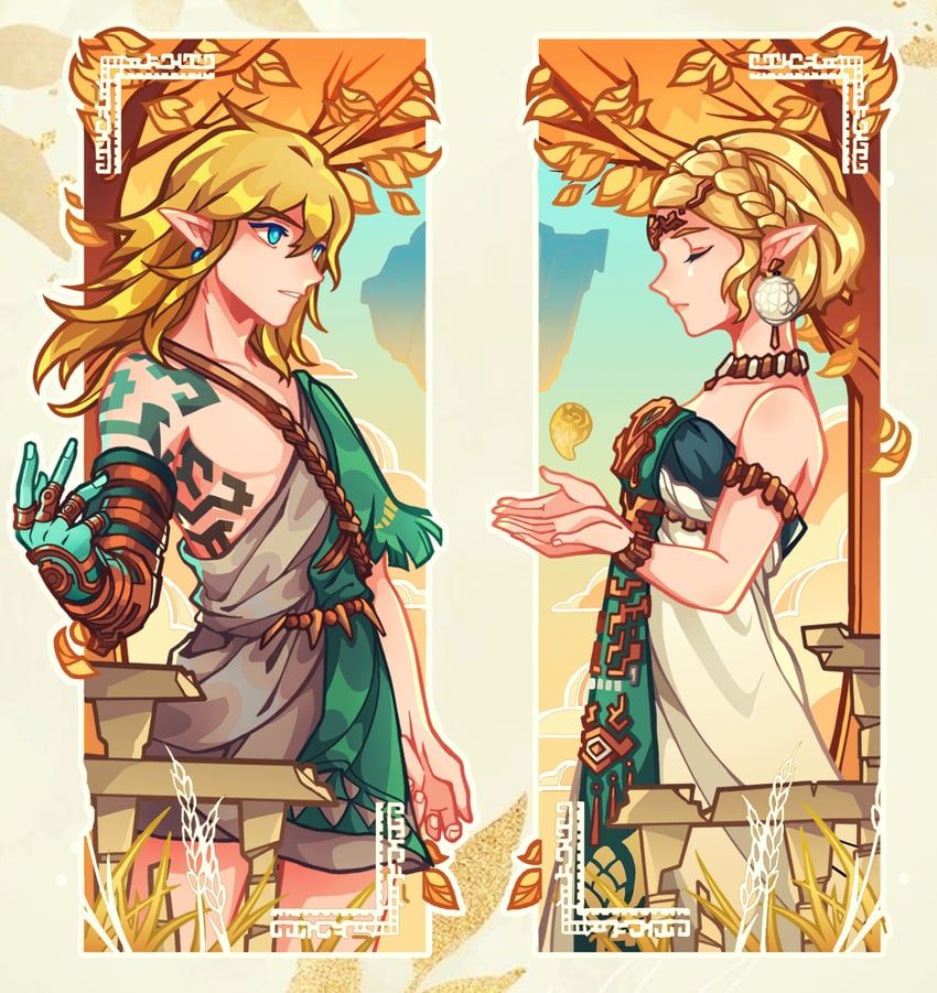 link and princess zelda (the legend of zelda and 1 more) drawn by keyade