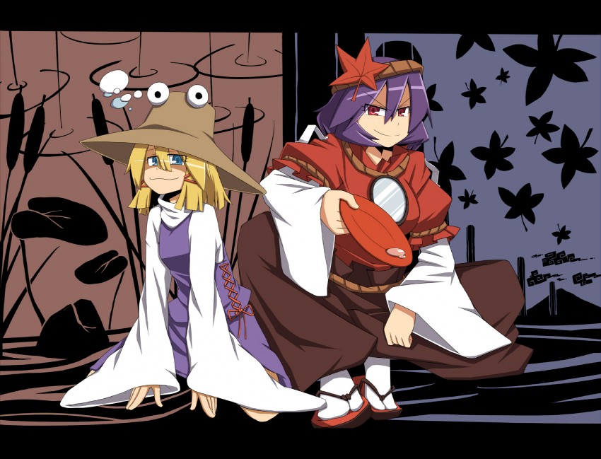moriya suwako, yasaka kanako, and pyonta (touhou) drawn by kuri_dora