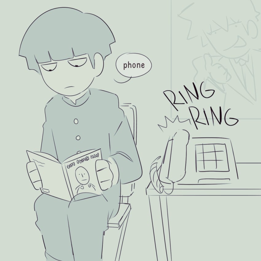 saitama, kageyama shigeo, and reigen arataka (one-punch man and 1 more) drawn by doofazoid