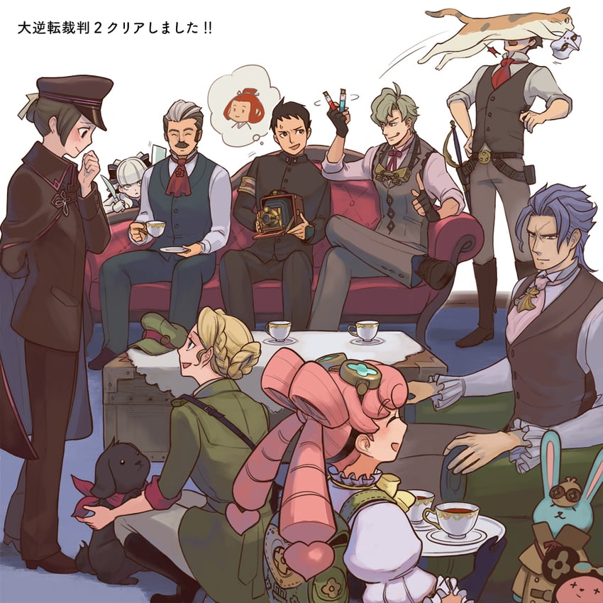 ryunosuke naruhodo, kazuma asogi, barok van zieks, herlock sholmes, susato mikotoba, and 7 more (ace attorney and 2 more) drawn by coffee_beans_(5offee8eans)