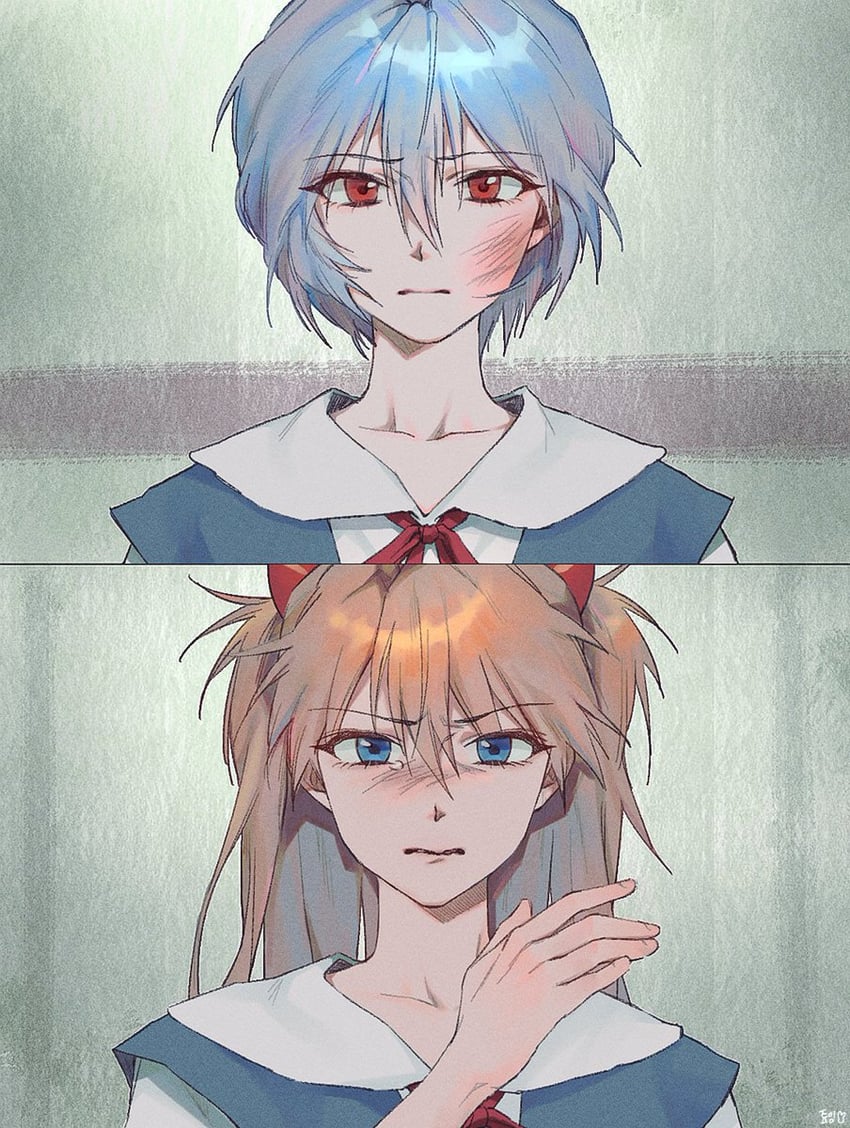souryuu asuka langley and ayanami rei (neon genesis evangelion) drawn by tyo1ng_ye