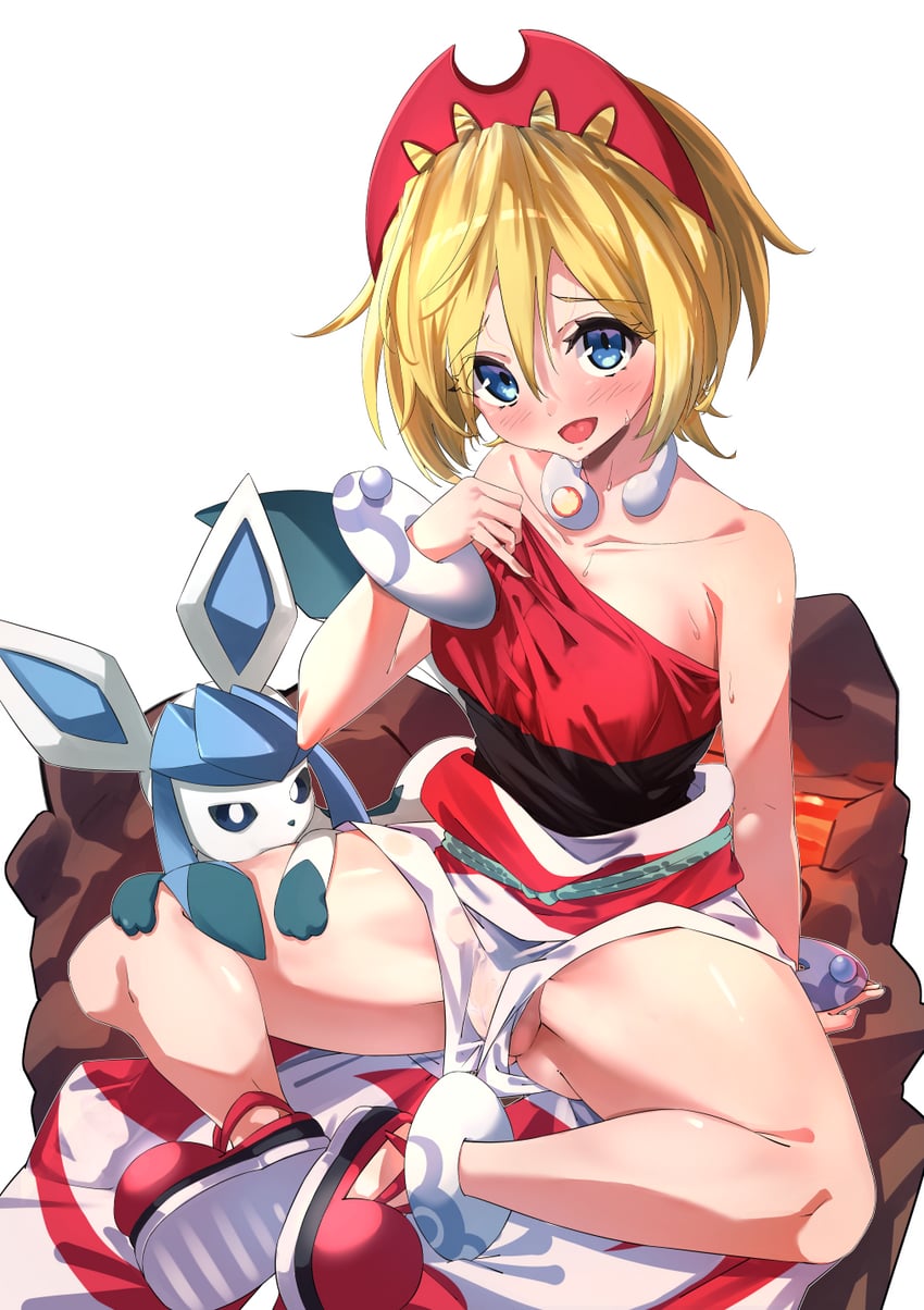 glaceon and irida (pokemon and 1 more) drawn by huuuna