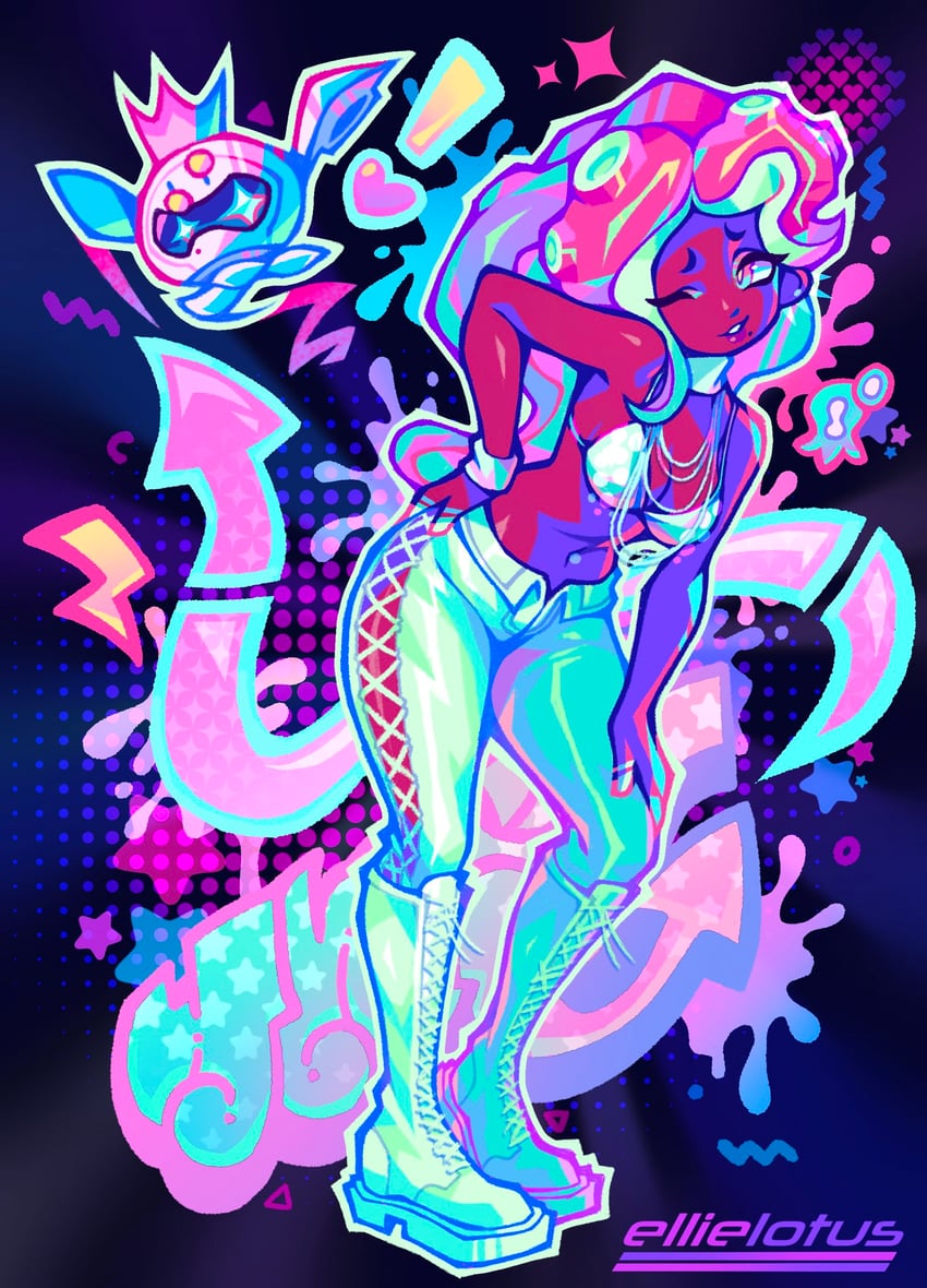 marina, pearl, and pearl drone (splatoon and 2 more) drawn by ellie_lotus