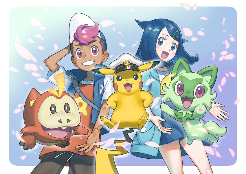 pikachu, sprigatito, liko, fuecoco, roy, and 1 more (pokemon and 1 more)
