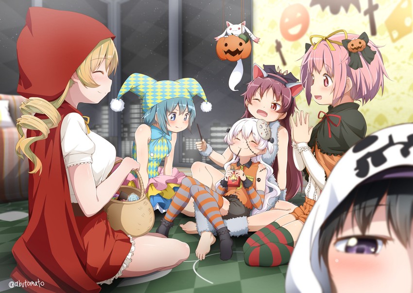 akemi homura, kaname madoka, miki sayaka, sakura kyoko, tomoe mami, and 2 more (mahou shoujo madoka magica and 1 more) drawn by abutomato