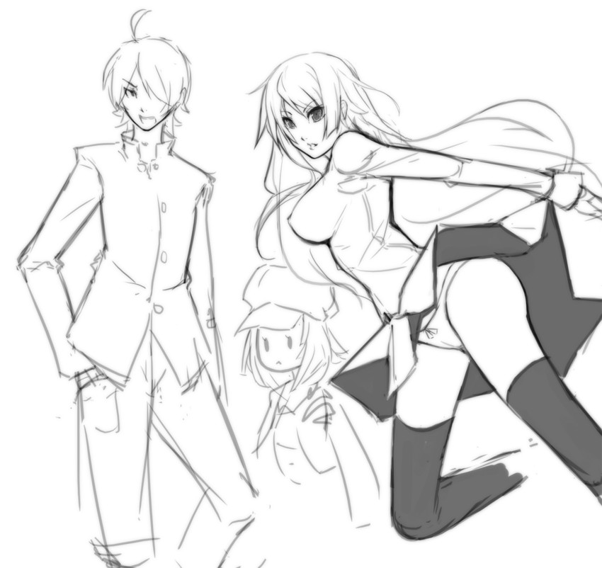 senjougahara hitagi, sengoku nadeko, and araragi koyomi (monogatari and 1 more) drawn by eu03