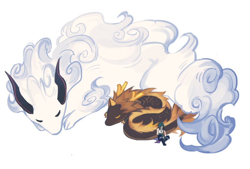 ganyu, xiao, and rex lapis (genshin impact) drawn by yi_(826805607)