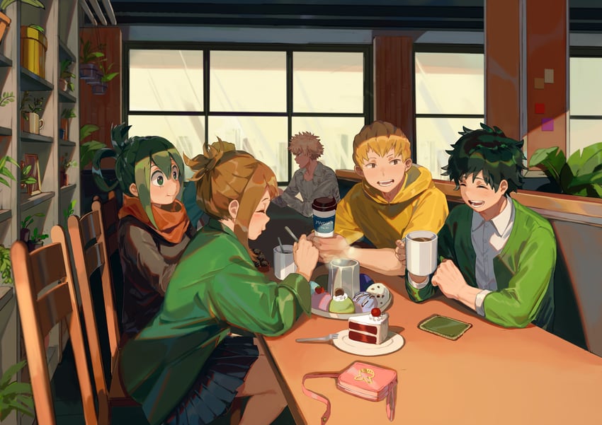 midoriya izuku, uraraka ochaco, bakugou katsuki, asui tsuyu, and ojiro mashirao (boku no hero academia) drawn by tamomoko