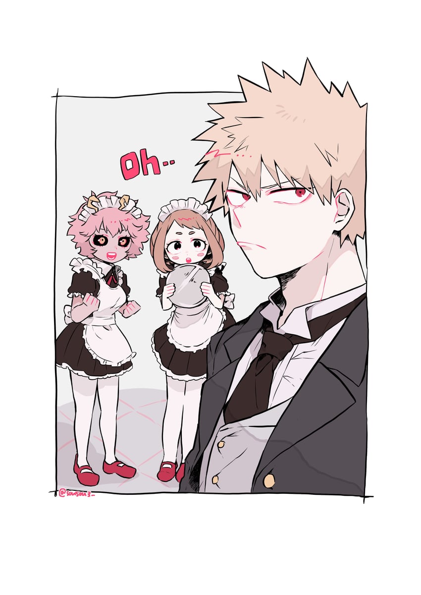 uraraka ochaco, bakugou katsuki, and ashido mina (boku no hero academia) drawn by somrk3