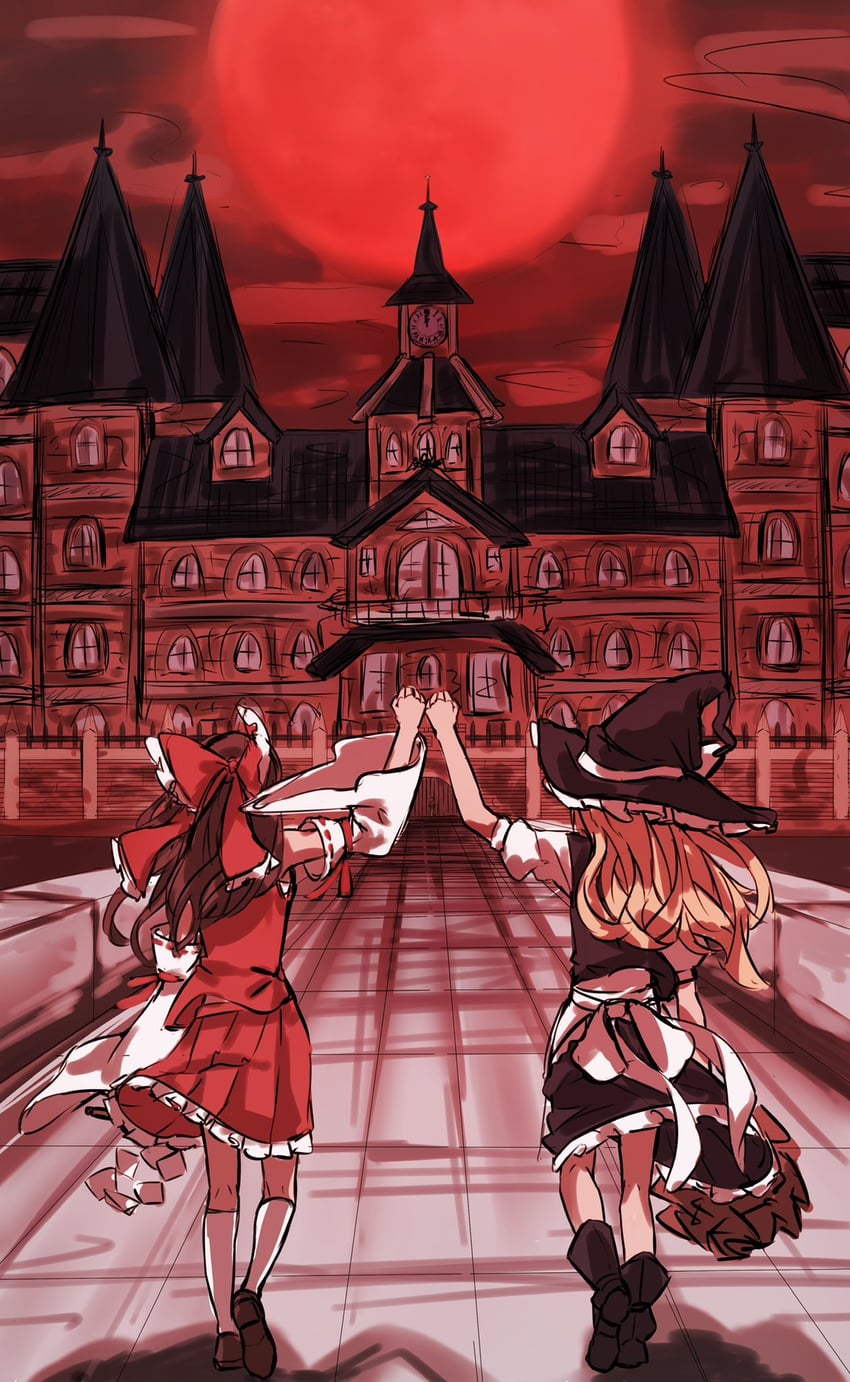 hakurei reimu and kirisame marisa (touhou and 1 more) drawn by ramiki_(ramiki_3)