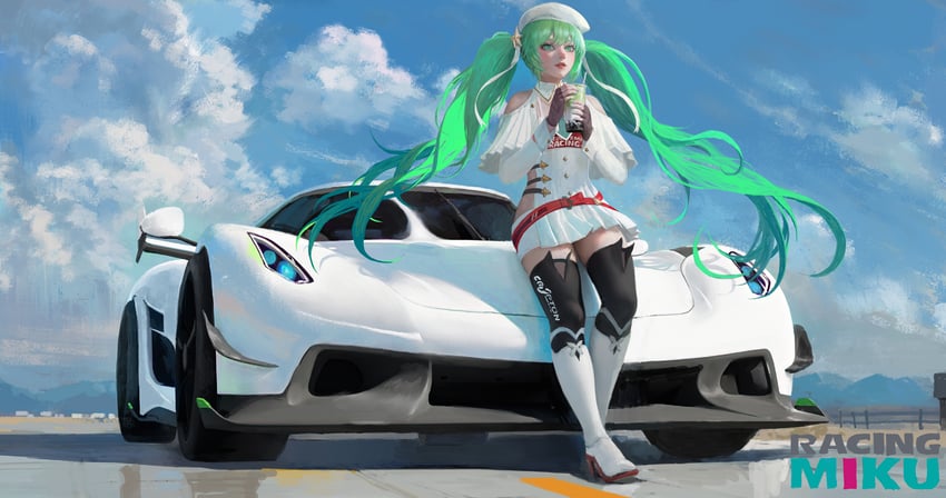 hatsune miku and racing miku (vocaloid and 1 more) drawn by xianggang_jizhe