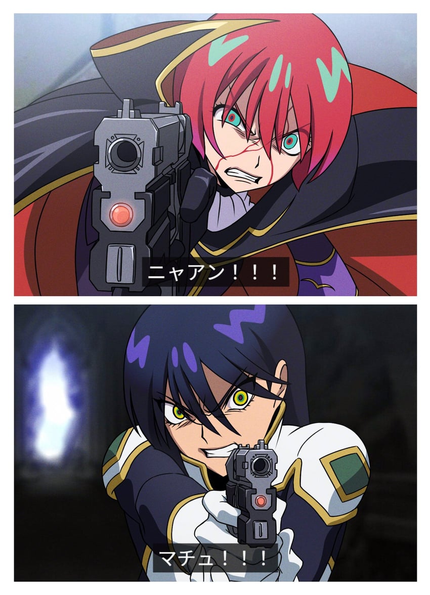lelouch vi britannia, amate yuzuriha, kururugi suzaku, and nyaan (gundam and 3 more) drawn by syaparinton