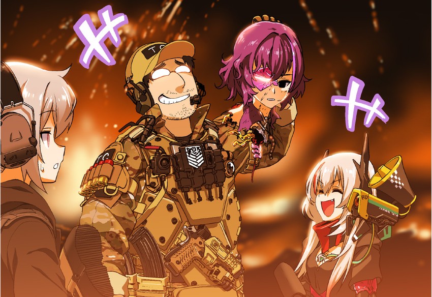 commander, m4 sopmod ii, m200, dinergate, banana, and 1 more (girls' frontline) drawn by henshako