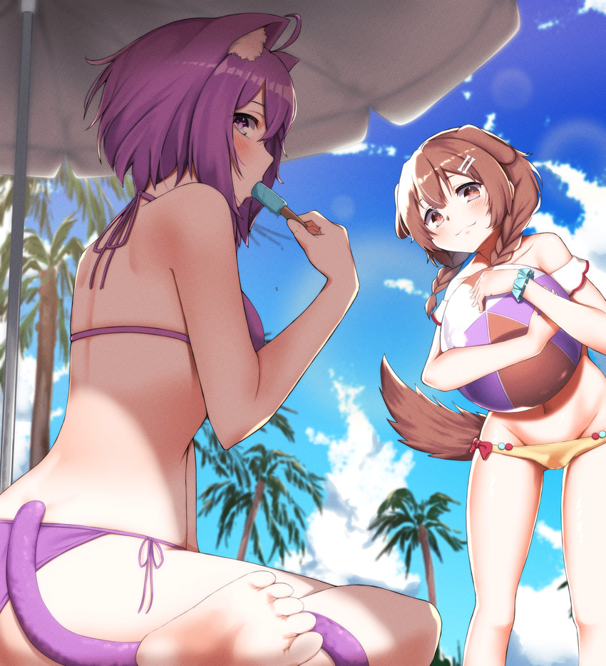 nekomata okayu and inugami korone (hololive) drawn by shirousagi_(sirousagi0501)