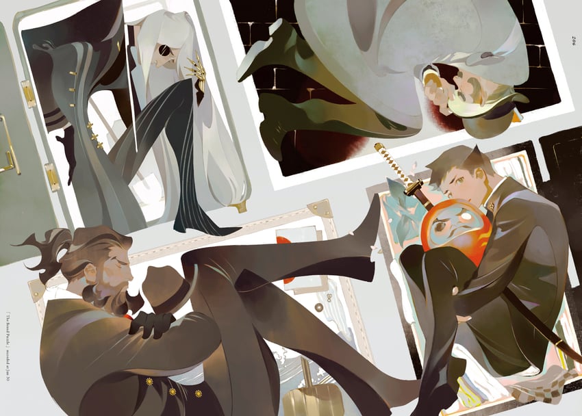 ryunosuke naruhodo, tobias gregson, enoch drebber, and seishiro jigoku (ace attorney and 2 more) drawn by rei_(sanbonzakura)
