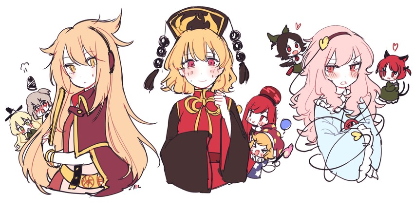komeiji satori, kaenbyou rin, reiuji utsuho, toyosatomimi no miko, mononobe no futo, and 4 more (touhou) drawn by shan