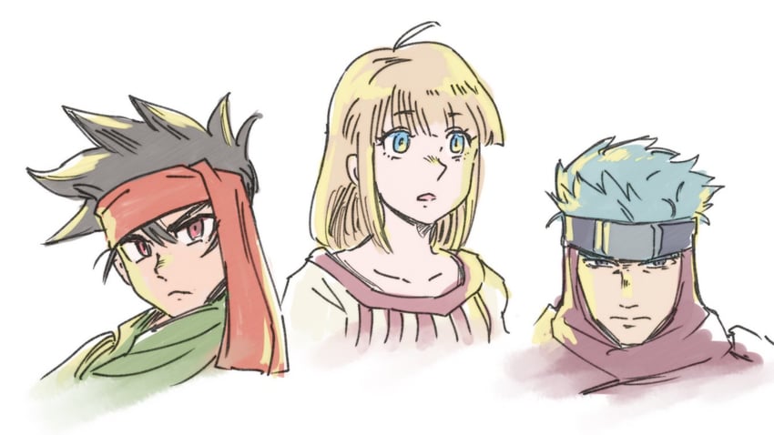lieza, elc, and shu (arc the lad ii) drawn by yutarou