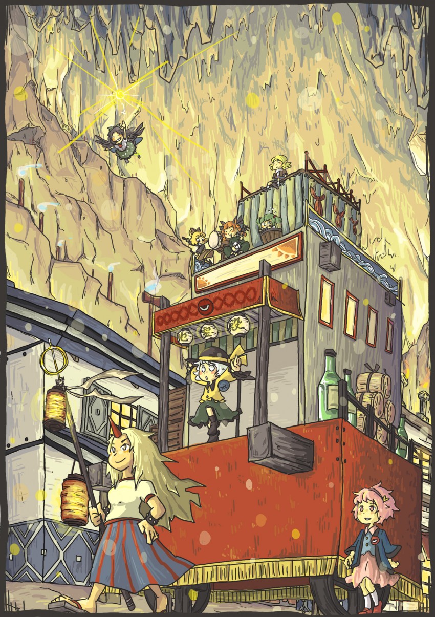 komeiji koishi, komeiji satori, kaenbyou rin, reiuji utsuho, mizuhashi parsee, and 3 more (touhou and 1 more) drawn by marukei_(kuramaruk)