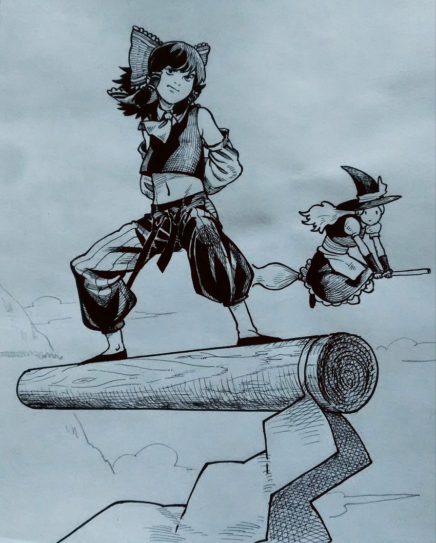hakurei reimu, kirisame marisa, and tao pai pai (touhou and 1 more) drawn by sendai_(nazonomono)