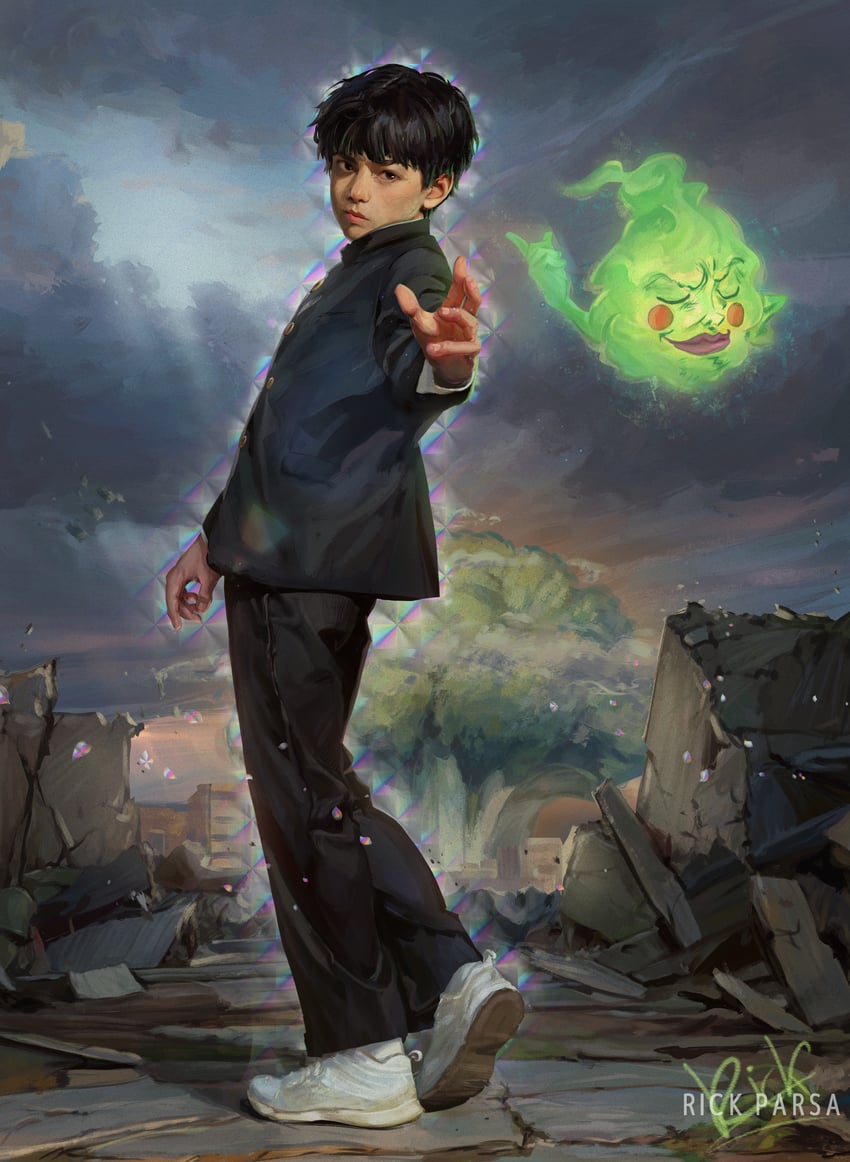 kageyama shigeo and ekubo (mob psycho 100) drawn by rick_parsa