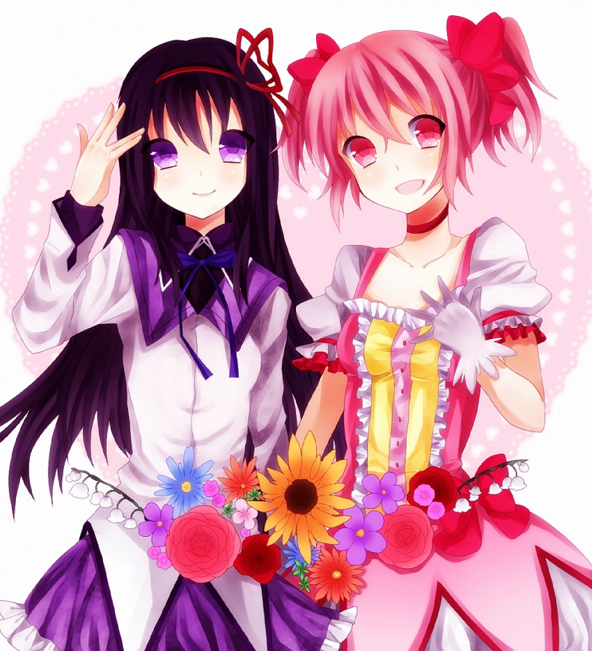 akemi homura and kaname madoka (mahou shoujo madoka magica) drawn by ichioto