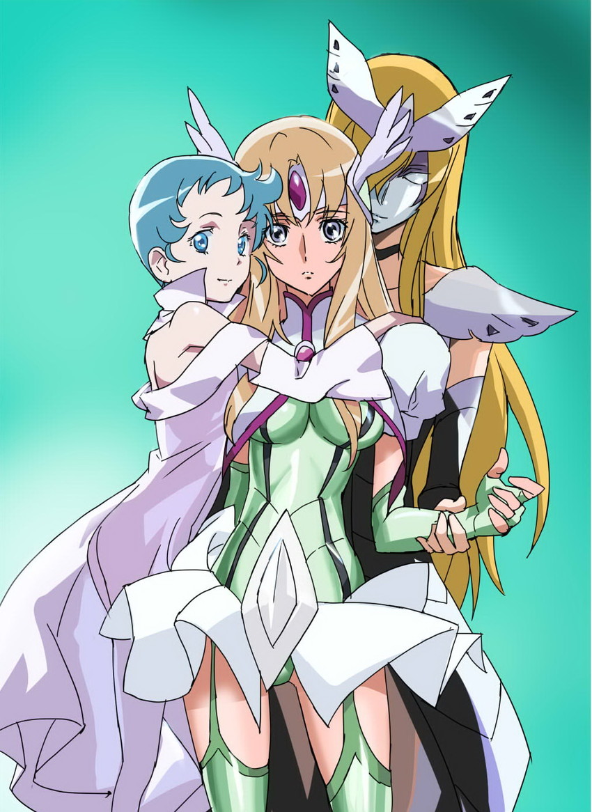 aquila yuna, aria, and peacock pavlin (saint seiya and 1 more) drawn by makacoon