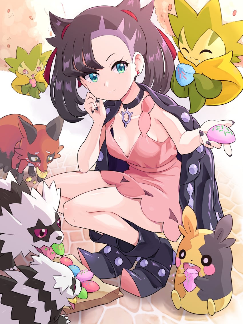 marnie, morpeko, galarian zigzagoon, and nickit (pokemon and 1 more) drawn by pokemoa