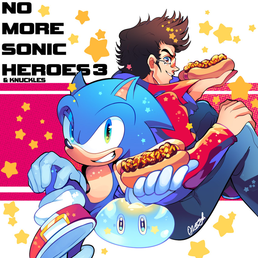 sonic the hedgehog and travis touchdown (sonic and 1 more) drawn by onsta